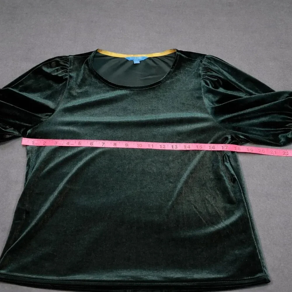 Draper James RSVP Green Velour Velvet Top Puff Sleeve Whimsigoth Fairy Grunge M - Picture 6 of 8
